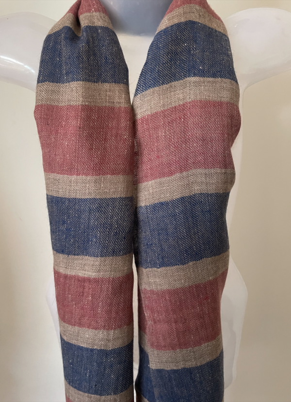 Red & Blue Striped Design Pashmina Stole - Image 3